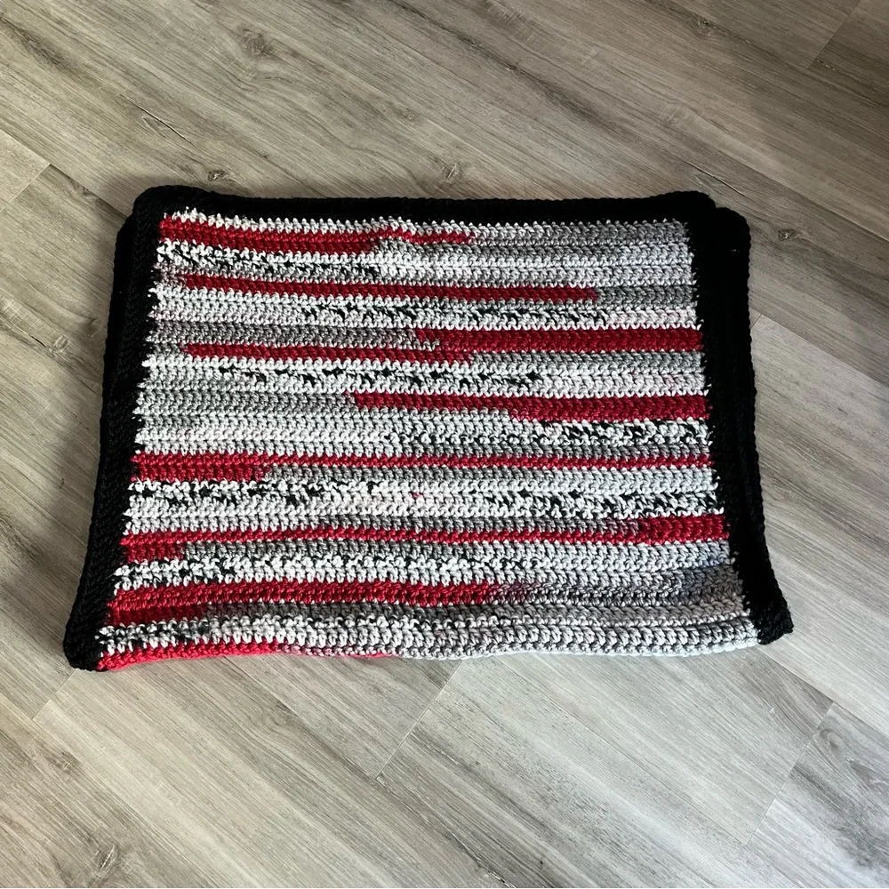 New Handmade Crochet Black, Gray, & Red Blanket